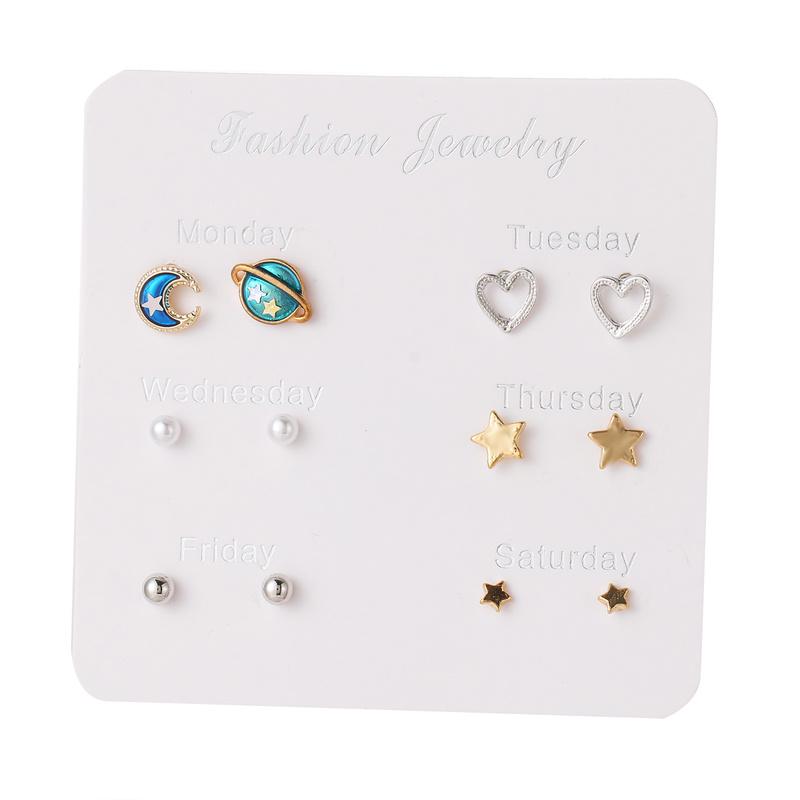 6 Pairs Fashion Rhinestone Crystal Pearl Earrings Set Female Ear Stud Jewelry