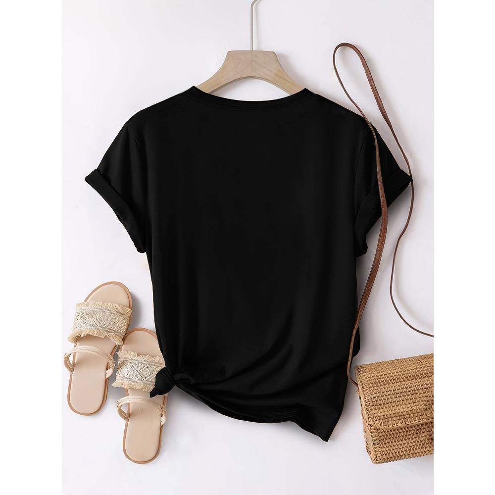 Women's Elegant Printed T-Shirt - Summer Fashion, Comfortable and Breathable, Round Neck T-Shirt,
