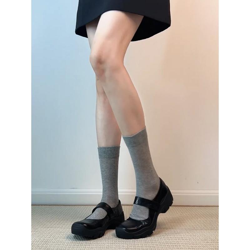 Washed Cowhide~ Genuine Leather Retro Thick Sole Heightening Cm Velcro Shallow Mouth Single Shoes Women's Mary Jane Shoes Small Leather Shoes