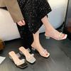 Rhinestone slippers women's fashion summer high sense transparent word with crystal thick heel high heel sandals