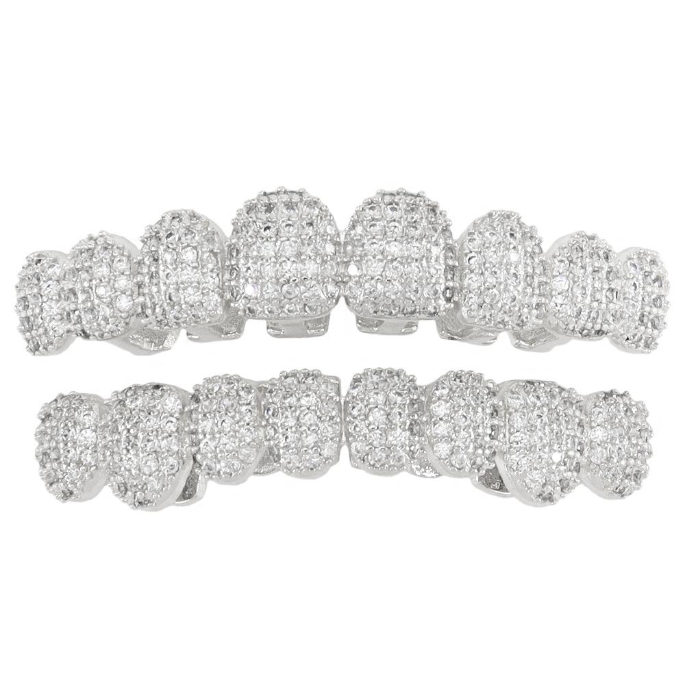 Exaggerated Eight-Tooth Gold Grillz with Copper Zirconia - Trendy European and American Hip Hop Accessory