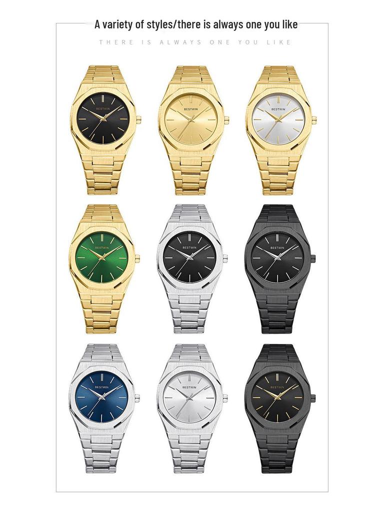 BESTWIN Men's Waterproof Quartz Watch with Butterfly Double Snap Closure