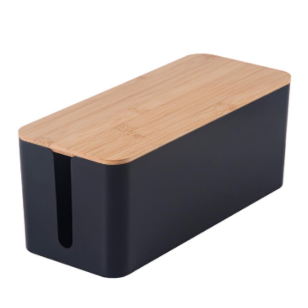 Tropchou Cable Cord Outlet Wiring Interior Easy Opening Wood Box, Concealer, Box, Box, Storage, (Black Grain, Large)