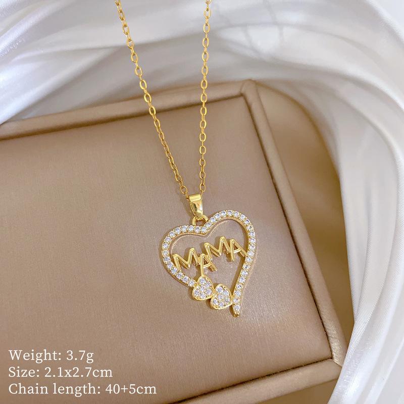 Copper Micro-Inlaid Love Fashion Light Luxury Temperament Gorgeous Full Diamond Necklace Female Versatile Collarbone Chain Titanium Steel