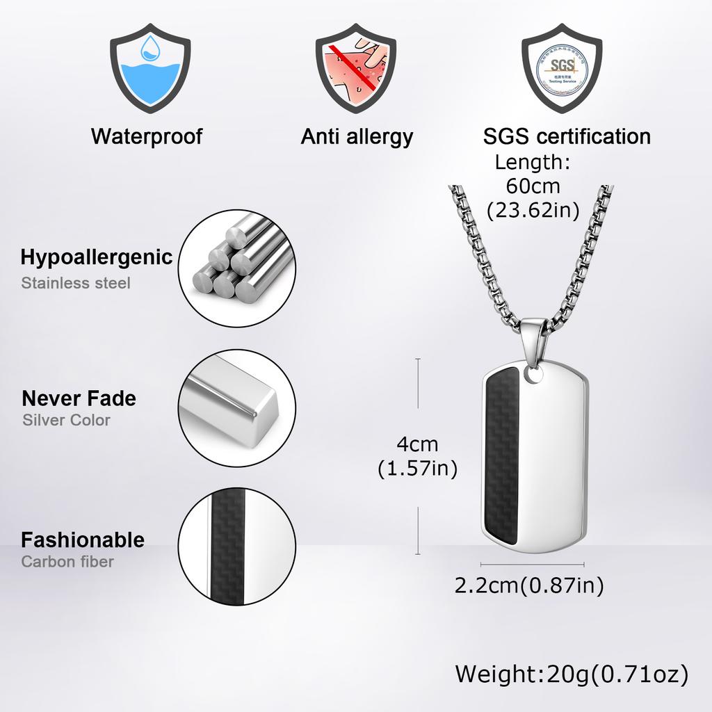 Casual Men's Dog Tags Necklace,Black Carbon Fiber Stainless Steel Pendant Necklace,Gift for Husband Dad Son Him