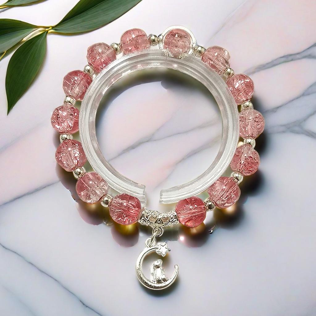 Braccialetto in Vetro Fiore Esplosione Fantasy da 10 mm: Ciondolo Farfalla Colore Degradé Design di Nicchia per Donne e Migliori Amiche.