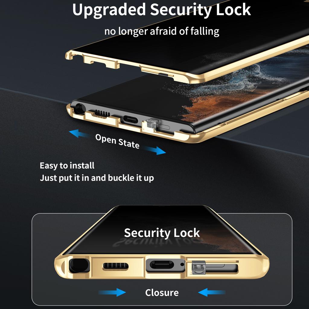 For Samsung Galaxy S24 Case Anti-Spy Double-Sided Tempered Glass Cover with Metal Frame