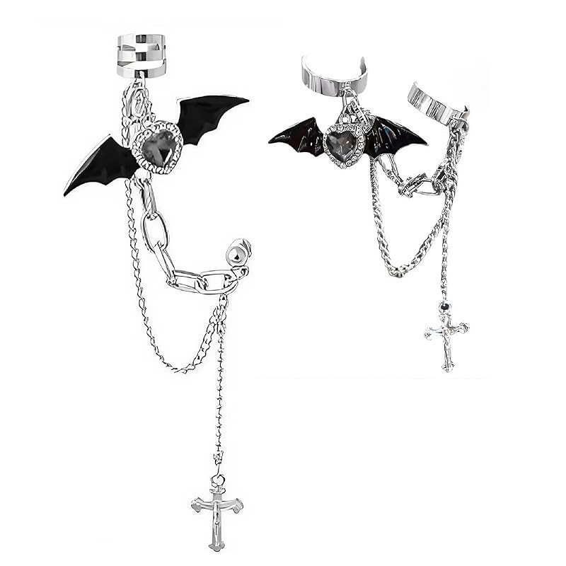 

[HAMILO] ladies rings earrings Mine system devil heart cross chain 2 types set