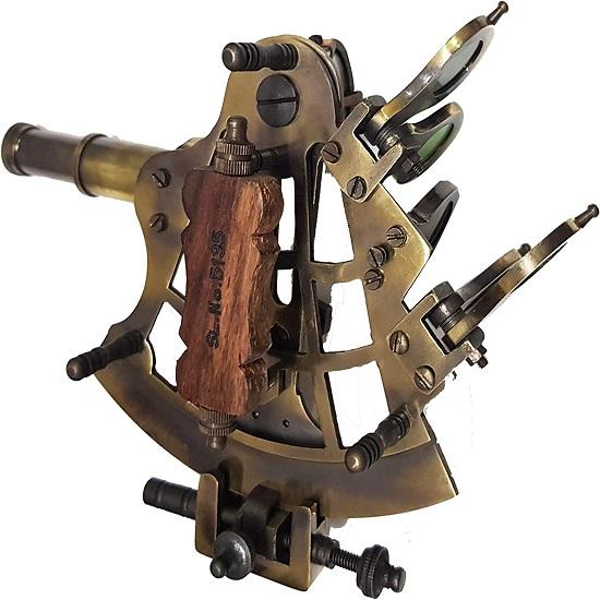 Antique J.Scott Navy Brass Sextant Handmade Wooden Box Vintage Nautical Ship Sextants, 5 Inch, Bronze