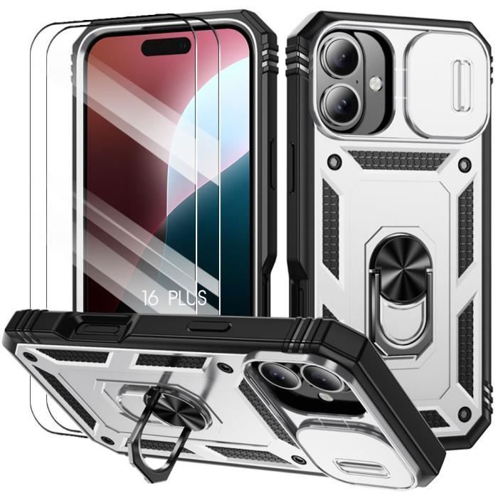 Coque de protection - BOOLING - pour iPhone 16 Plus - Argenté - Antichoc - Support rotatif