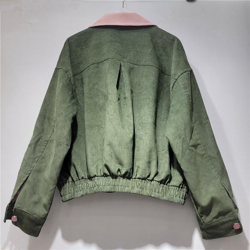 Trendige Retro-Kontrastfarben-Patchwork-Graue Cordjacke Damen, Neuer Trendiger Mode-Mantel