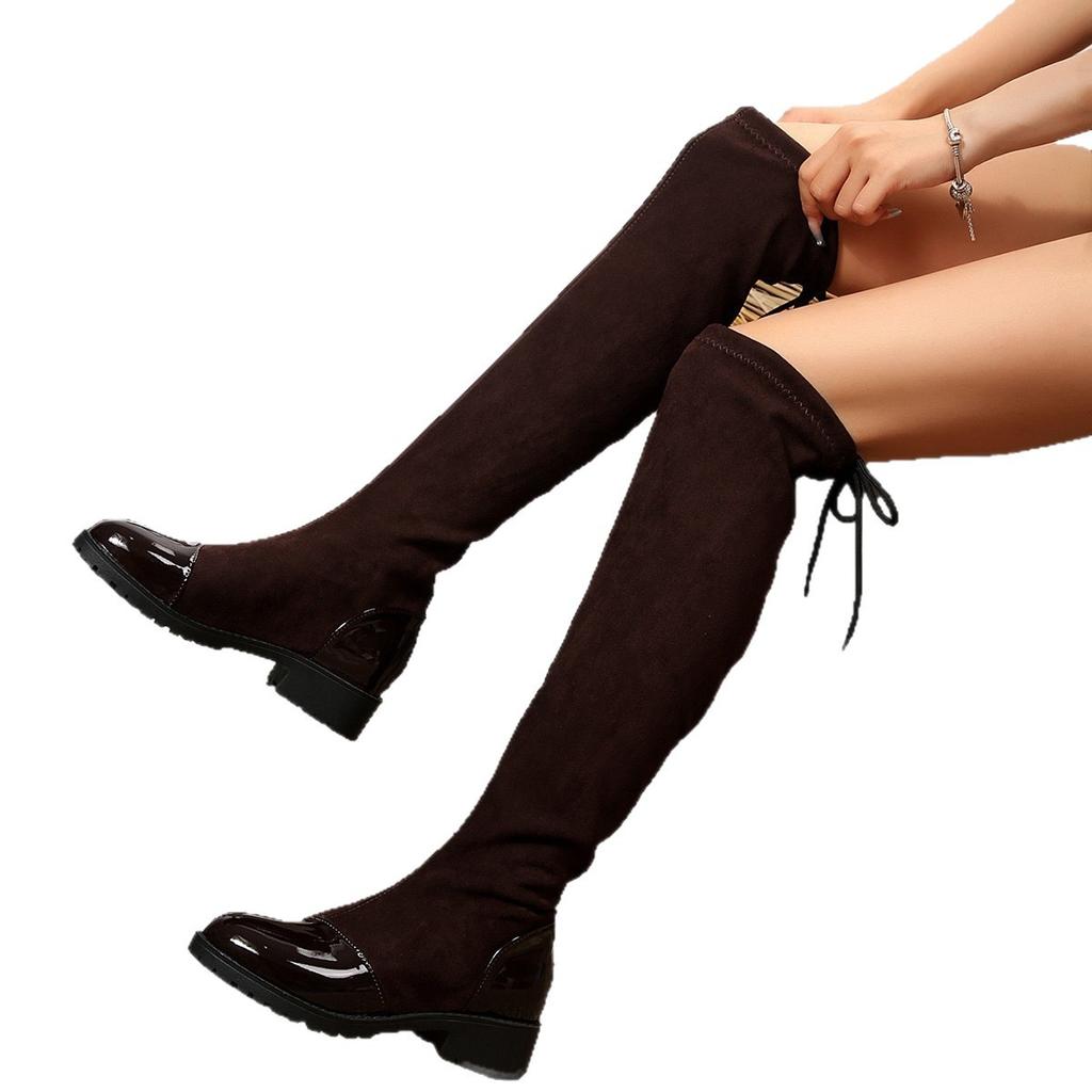 Retro Over-Knee Long Boots Women's Thick Heel Velvet Surface Elastic Boots Autumn Winter New Style High Waist Slim Boots