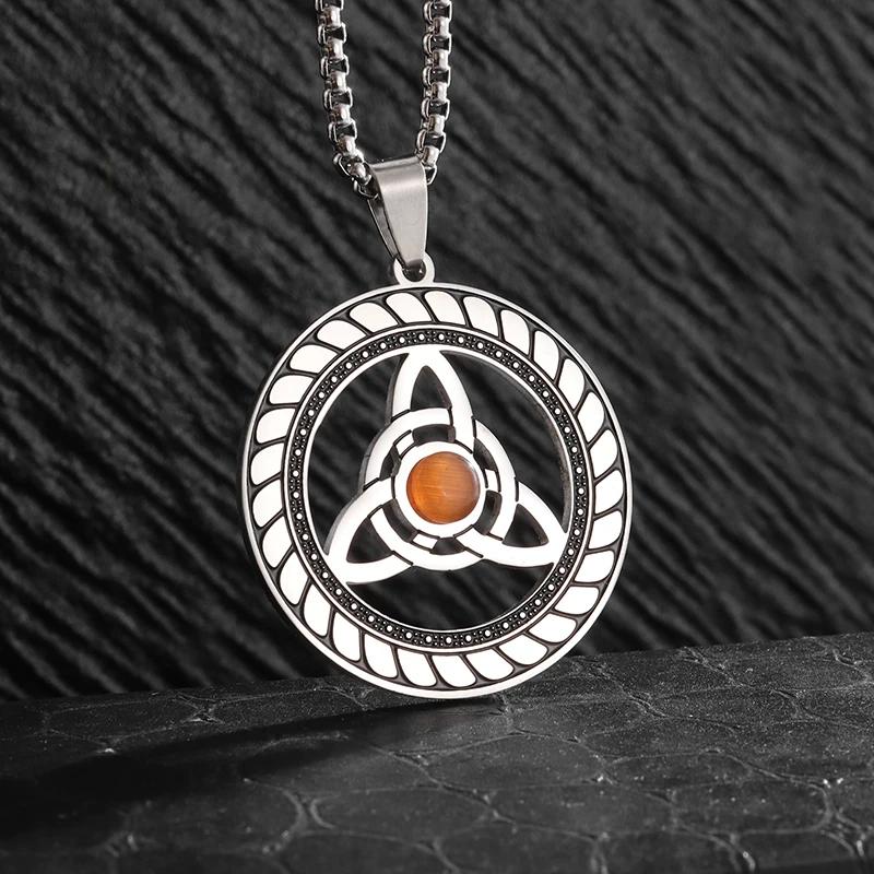 Nordic Rune Celtic Knot Necklace Men Stainless Steel Pendant Valknut Pagan Men Scandinavian Jewelry Punk Gift