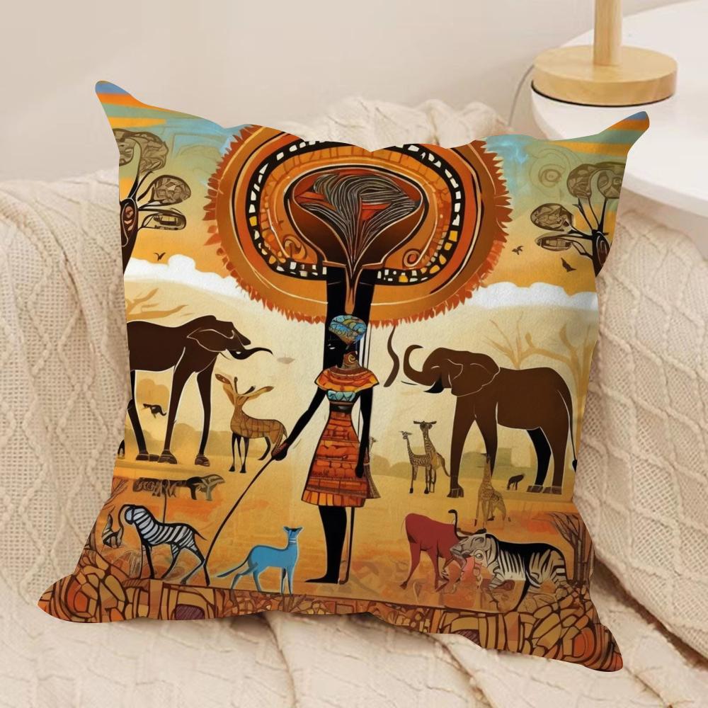 Abstract Painting African Living Cushion Cover Pillowcase Ultra Soft Skin Friendly Fabric Cloud Like Comfort Concealed Zipper