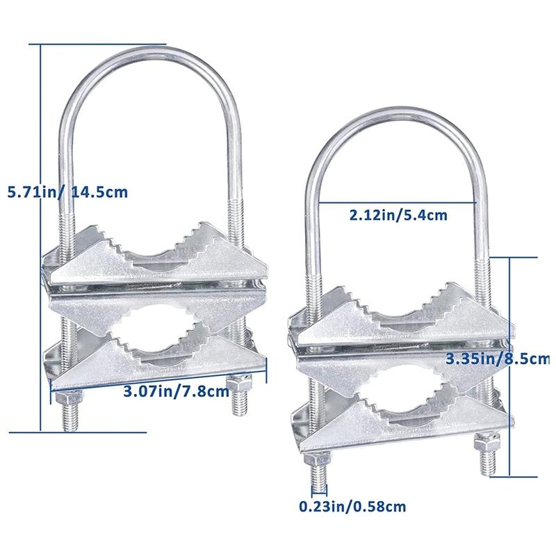 Double Antenna Mast Clamp V-Jaw Bracket U Bolts Pipe Mounting Hardware 2 Sets For Yagi Wifi Antenna, TV Antenna