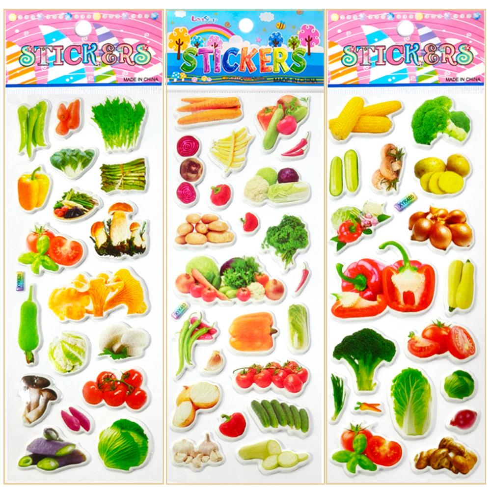 10 Sheets 3D Puffy Stickers Fruit Vegetable Bulk Stickers Scrapbook Decoration Birthday Festival Gifts for Adult Boy Girl