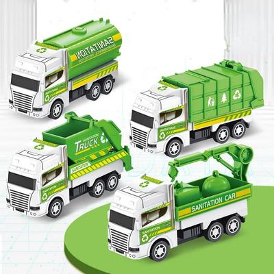 4Pcs Kids Toy Car Inertia Sanitation Truck Models Pull Back Engineering Vehicle Boys Toys for Children Ideal Gifts for Boys Kids