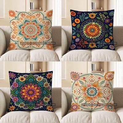 Home Decor Exquisite Floral Mandala Pattern Throw Pillow Pattern Cushion Cover Suitable For Sofa Bedroom Car Pillow Cover