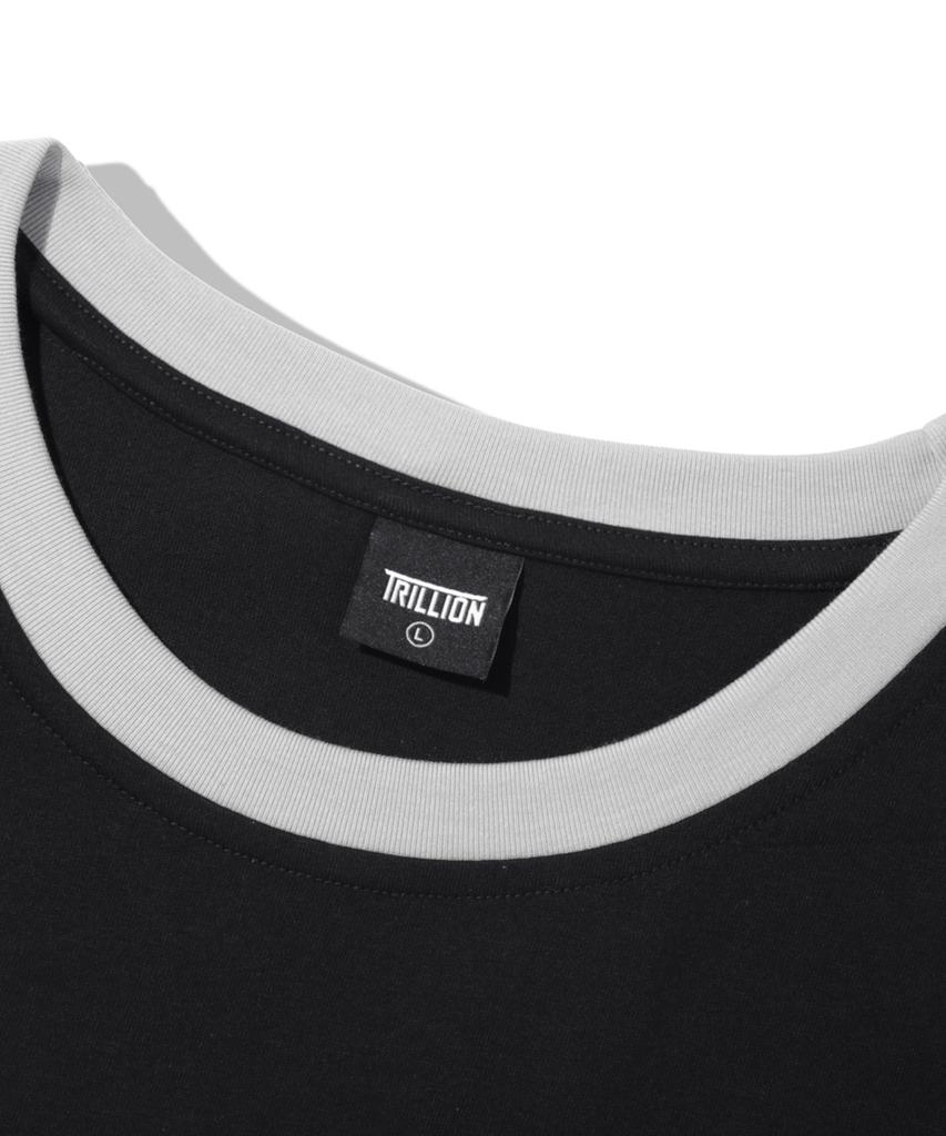 TRILLION Track Line Graphic Ringer Half T-Shirt_Black