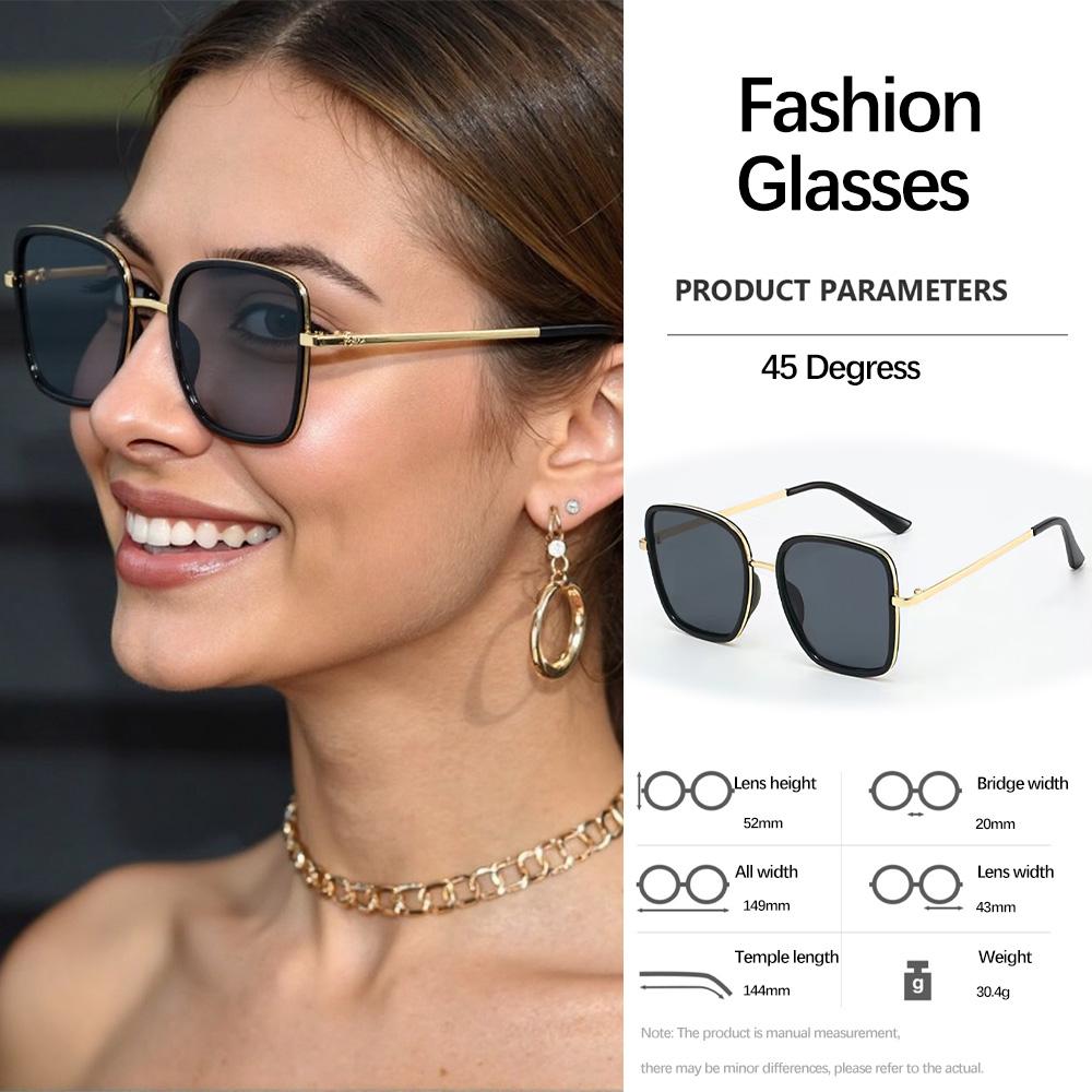 Light Luxury Sunglasses for Women Men Square Large Frame Metal Decoration Fashion Glasses Daily Styling