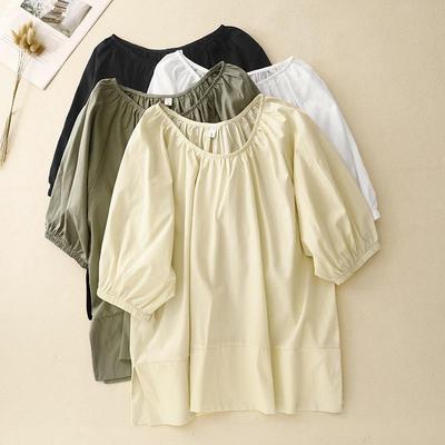 Summer Cotton Linen Plus Size Artistic Loose Sweet Retro Raglan Shirt Top for Women
