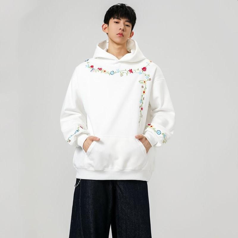 Long Sleeve Oversized Man Hoodies Vintage Floral Casual Loose Spring Autumn Women Pullover Sweatshirt Tops