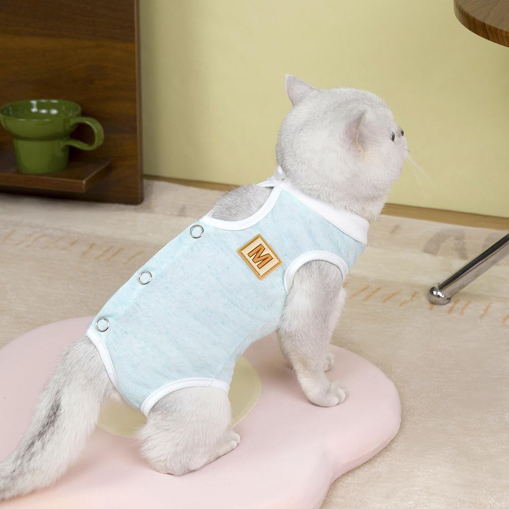 Summer Thin Cool and Breathable Cat Clothes Blue Cat Puppet Cat Pet Cat Anti-hair Loss Comfortable Pet Vest