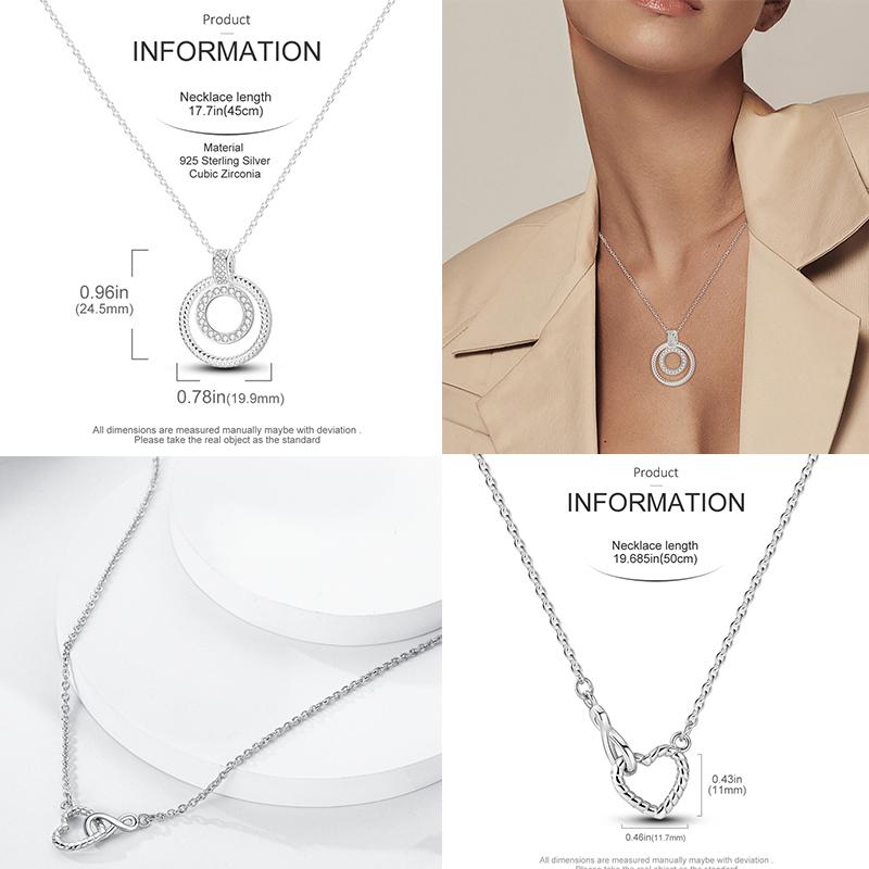 Original Necklace 925 Sterling Silver CZ Simple Heart Chain Necklace For Women Fit Original Charm Beads DIY Making Jewelry Gift