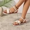 Fashion Women's Shoes 2024 Brand Buckle Strap Women's Sandals Fashion String Bead Casual Sandals Women New Solid Plus Size Flat Sandals