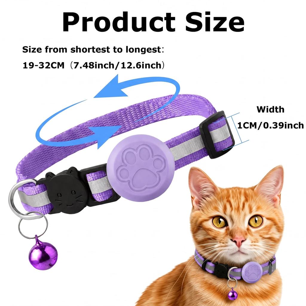 Reflective Cat Dog Collar with Smart GPS Tracker 2-in-1 Bundle Adjustable Anti-Lost Location Finder Safety Buckle Bell 3