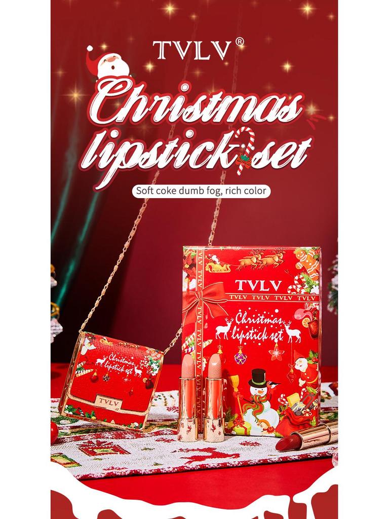TVLV Christmas Nude Three-Piece Matte Lipstick Set: Long-Lasting, Smudge-Proof, Enhances Elegance