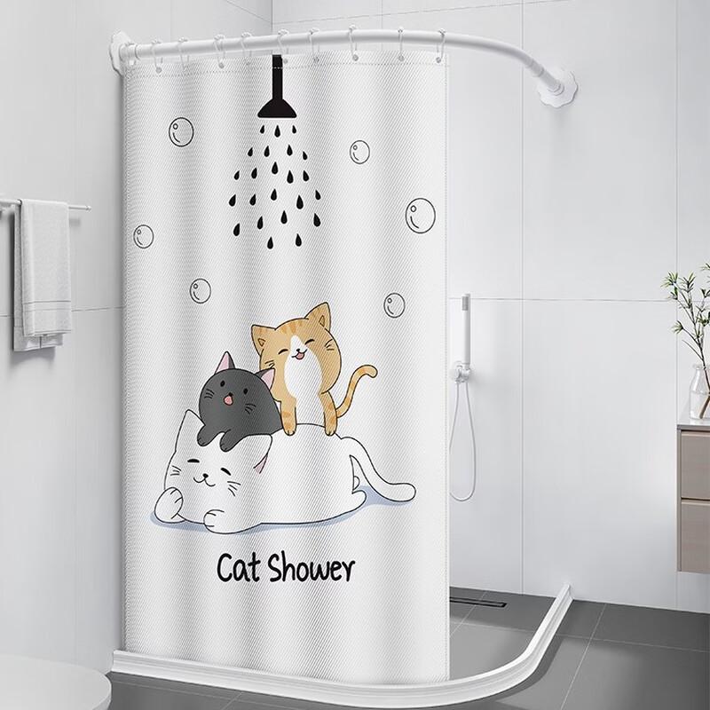 Handun Magnetic Weighted Shower Curtain Set with Telescopic S-Rod