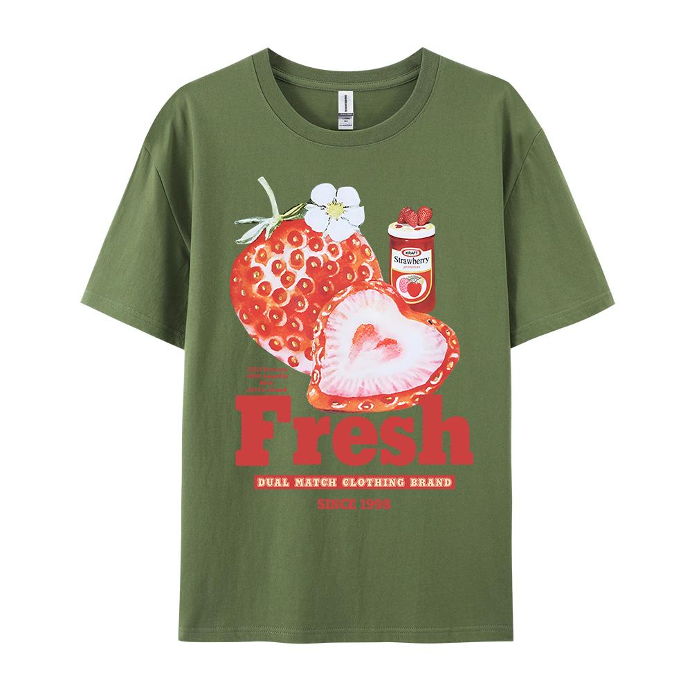 Fresh Strawberry American Retro Creative Printed Short Sleeved T-shirt Women's Trendy Brand Loose Versatile Half Sleeved Shirt