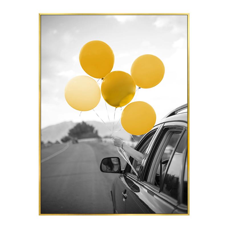 Modern Svart Vit Reseaffisch Gula ballonger Landskap Dekorativa målningar Nordisk Canvas Väggkonst Bilder Rum Heminredning