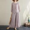 Plus Size Women's Cotton Linen Embroidered Two-Piece Set - Spring Fashion