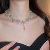 Korean Style Rhinestone Flower & Pearl Necklace: Elegant, Fashionable Clavicle Chain for Women 