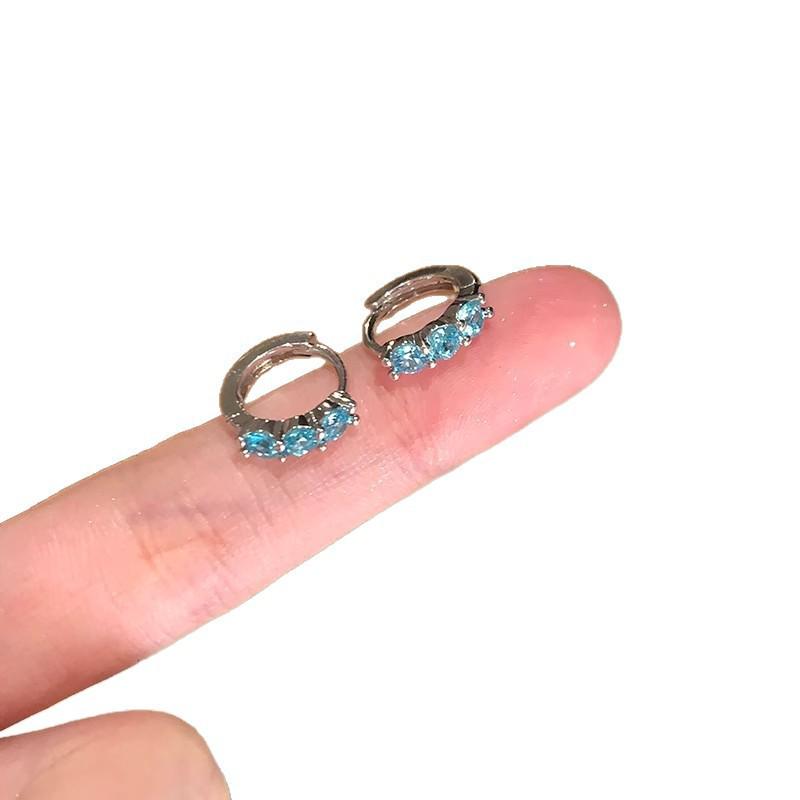 Colored Zirconia Double Piercing Hoops - Elegant, Shiny, Versatile Design Earrings