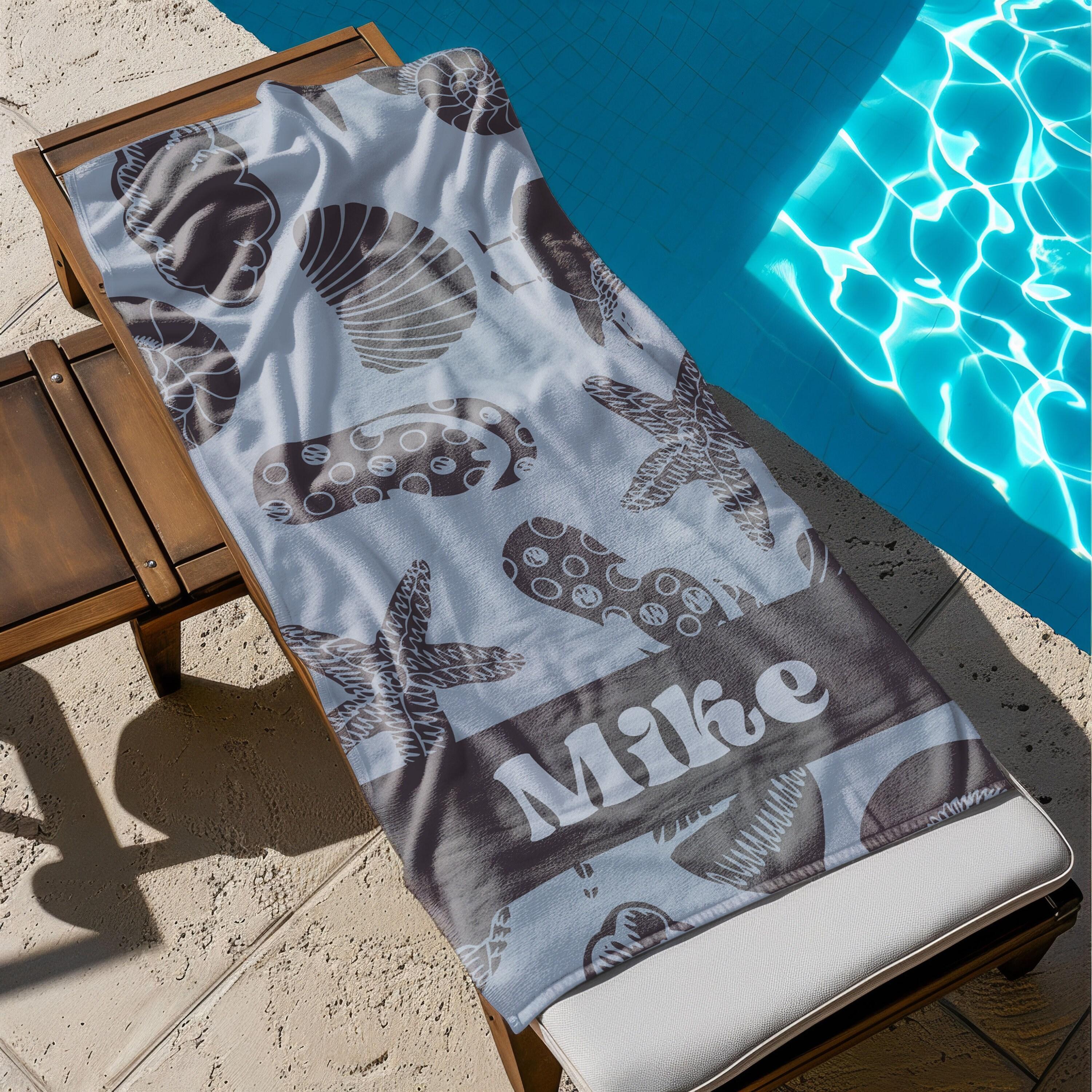Personalized Custom Name Ocean Style Beach Towel Starfish Conch Background Microfiber Absorbent Beach Towel Quick Dry Beachtowel 50x100cm