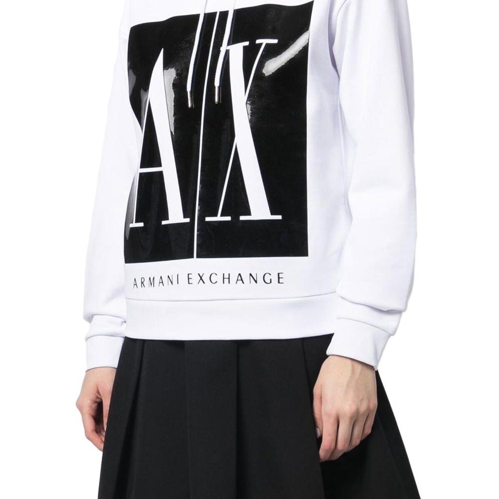 Armani Exchange SS23 Letter Print Hooded Casual Sweatshirt Women Sweatshirt White 8NYM14-YJ68Z-1000