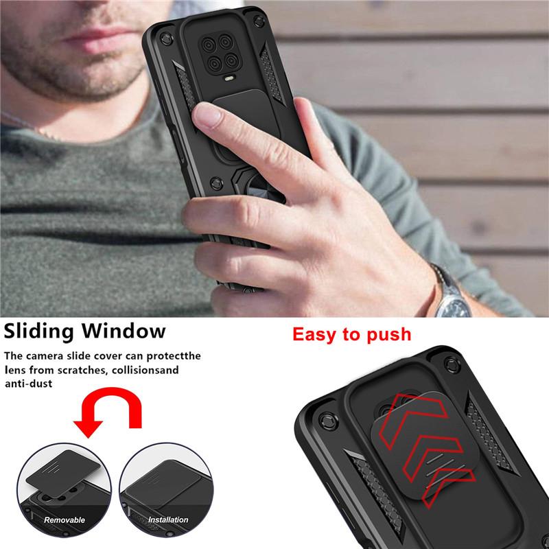 For Xiaomi Redmi Note 9S Case Silde Lens Armor Shockproof Phone Case For Redmi Note 9 Pro Max Magnetic Ring Holder Cover