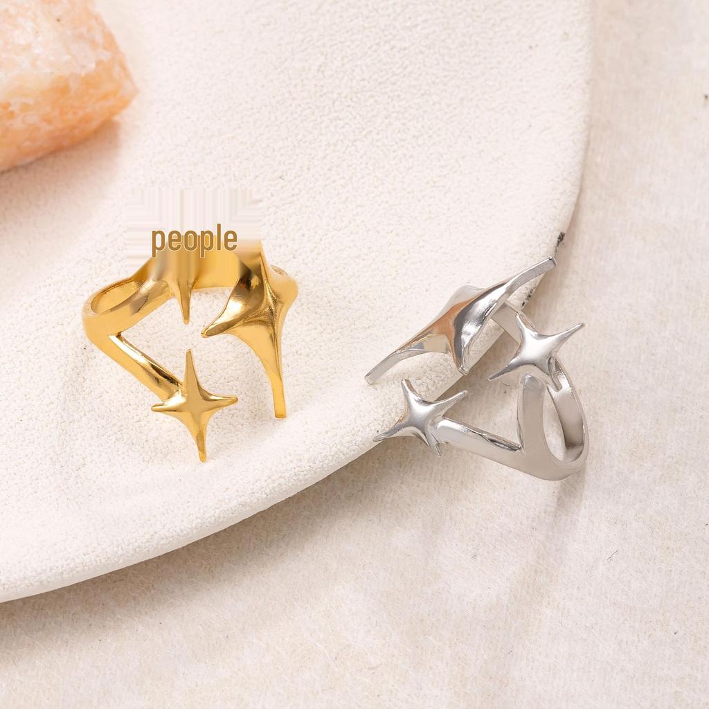 New Personalized Y2K Three-Star Open Ring in Titanium Stainless Steel with 18K Gold Plating