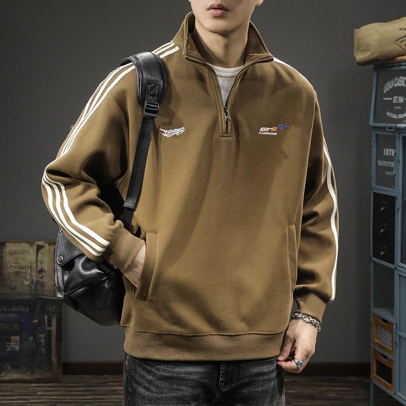 Autumn And Winter Trendy Brand Heavy Retro Half-Zipper Sports Sweater Men'S Loose Large Size American Casual Pullover Stand-Up Collar Jacket