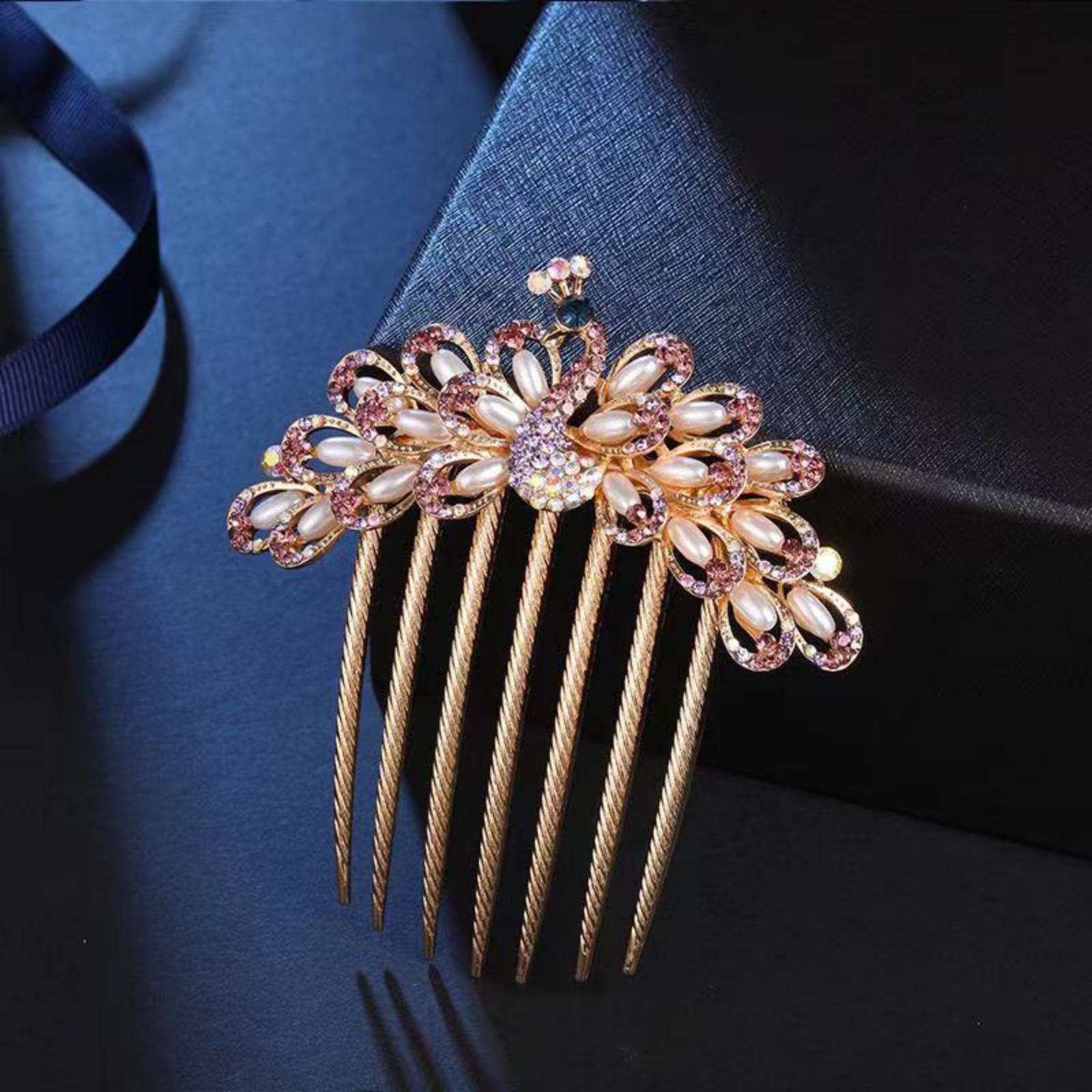 

1 шт. Павлиний гребень с пятью зубьями и стразами, винтажный, штекерный, аксессуары для волос, лента, жемчужный гребень для волос, ювелирное изделие, сплав, головной убор, пластина для волос