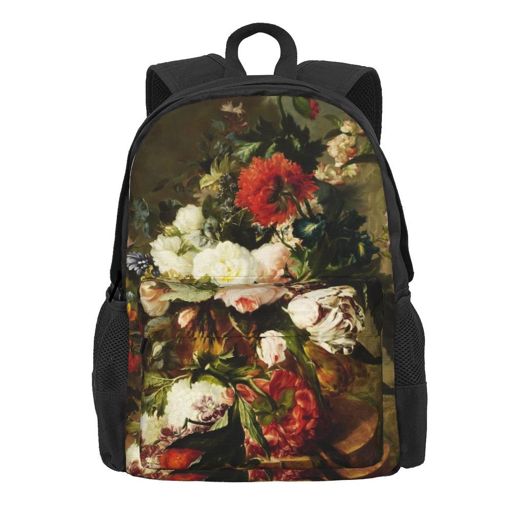 Oil Painting Backpack Flowers Print Daily Backpacks Women Men Style School Bags Custom Soft Rucksack