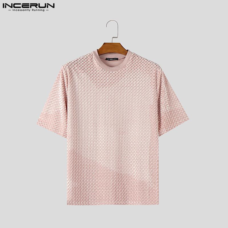 

INCERUN Men Summer O Neck Short Sleeve Texture Casual T-shirts Tops S розовый