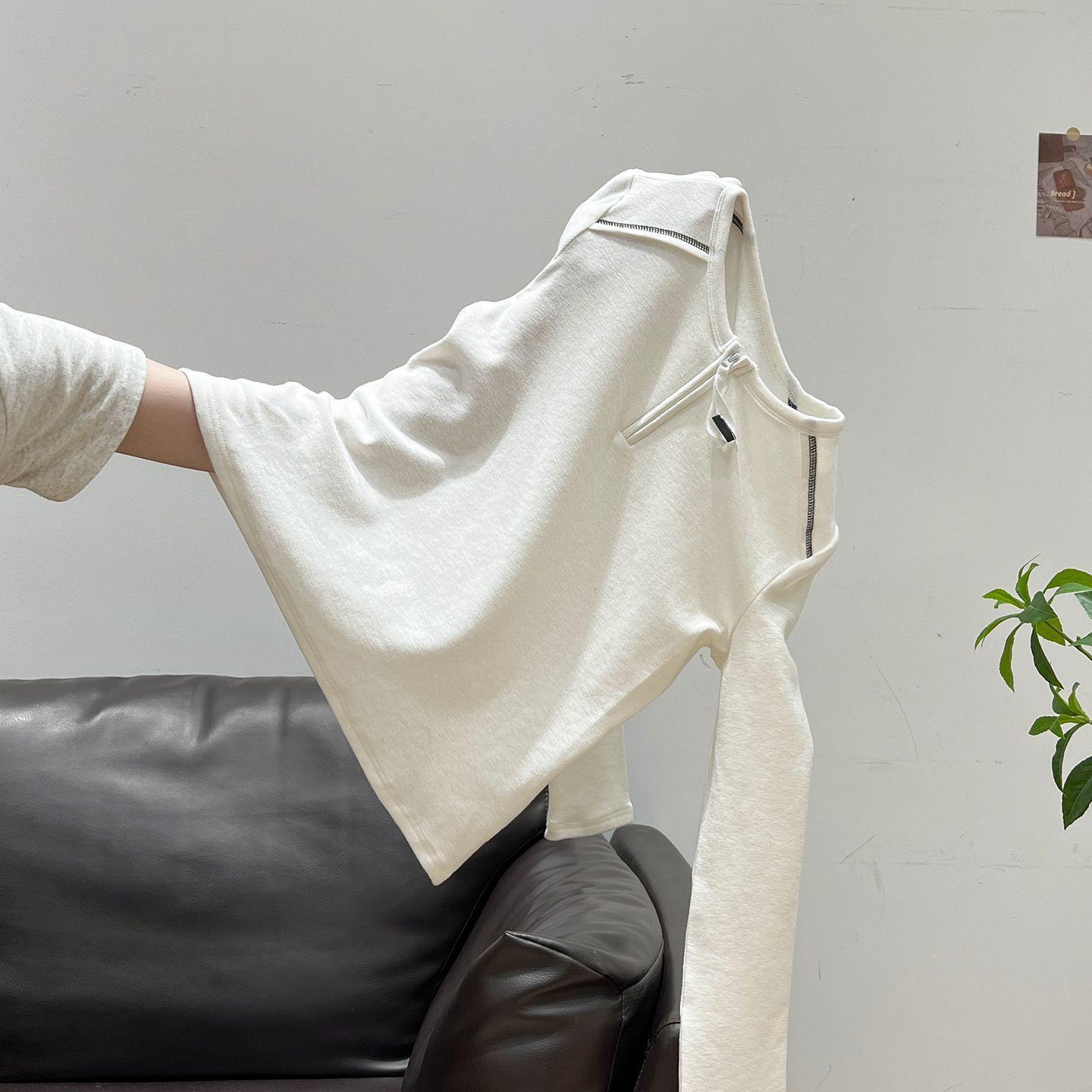 

Korean Style White Half-Zip Brushed Long Sleeve T-Shirt for Women - Autumn/Winter Base Layer 2XL (65-75 kg) белый