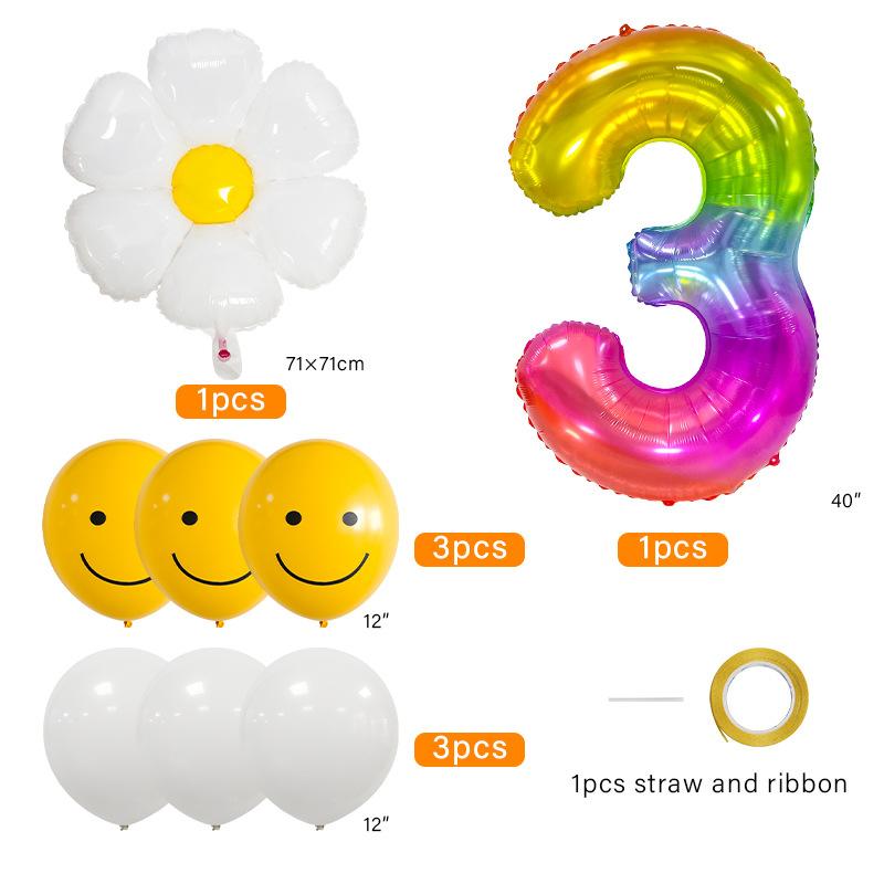 Small Fresh Small Wrinkle Chrysanthemum Yellow Smiley Face Children'S Birthday Digital Jelly Aluminum Film Latex Balloon Bundle