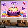 2D Happy Birthday Themed Backdrop, Cake, Cupcakes and Butterflies for Sweet Birthday Celebrations