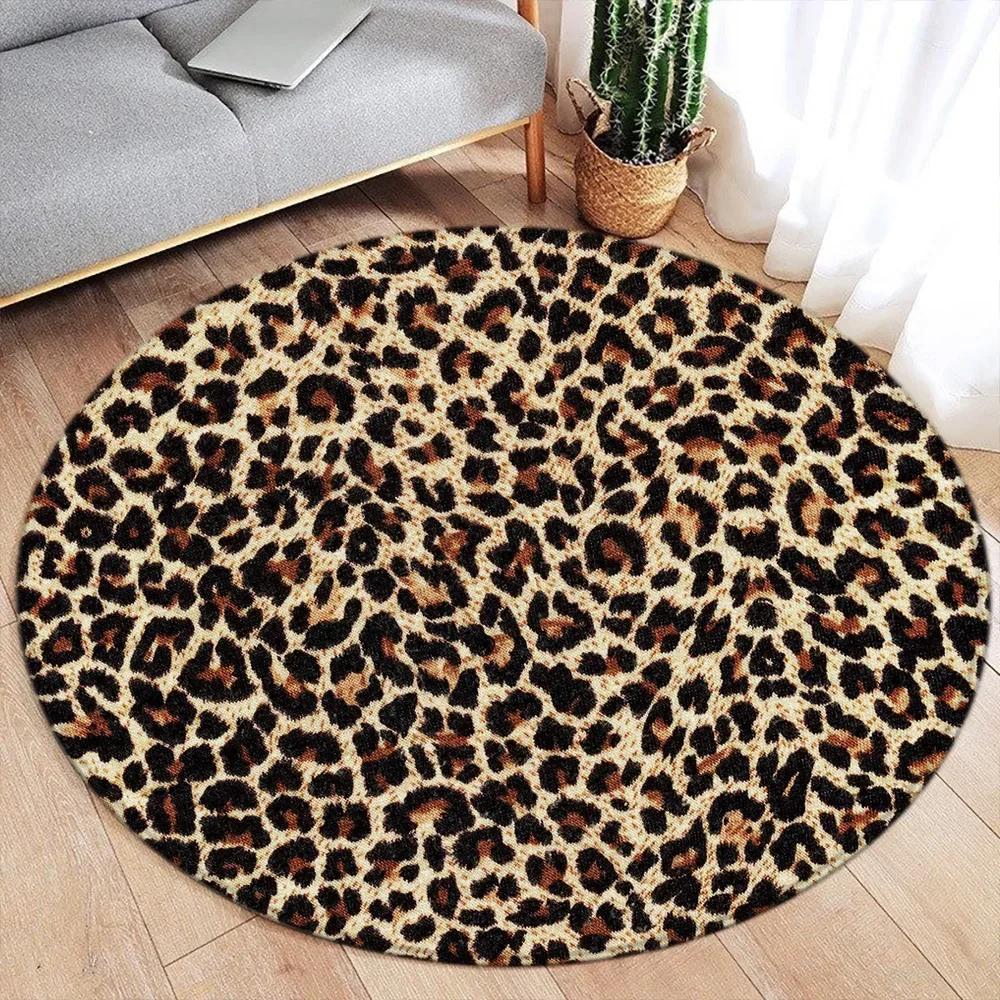 Fashionable Leopard Print Pattern Round Rug, Non-slip Floor Mat for Living Room, Bedroom, Bathroom, Holiday Home Decoration