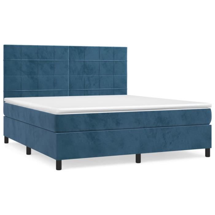 3143041 vidaXL Lit à sommier tapissier et matelas Bleu foncé 180x200cm Velours